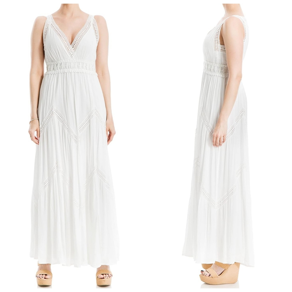 Max Studio Sleeveless V-Neck Maxi Dress Women's Size S White